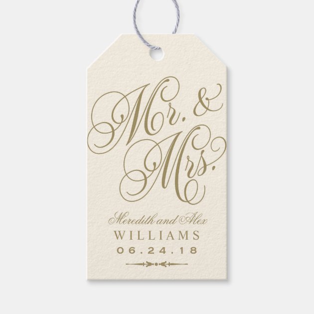 Wedding Favor Tag | Ivory Gold Monogram Pack Of Gift Tags