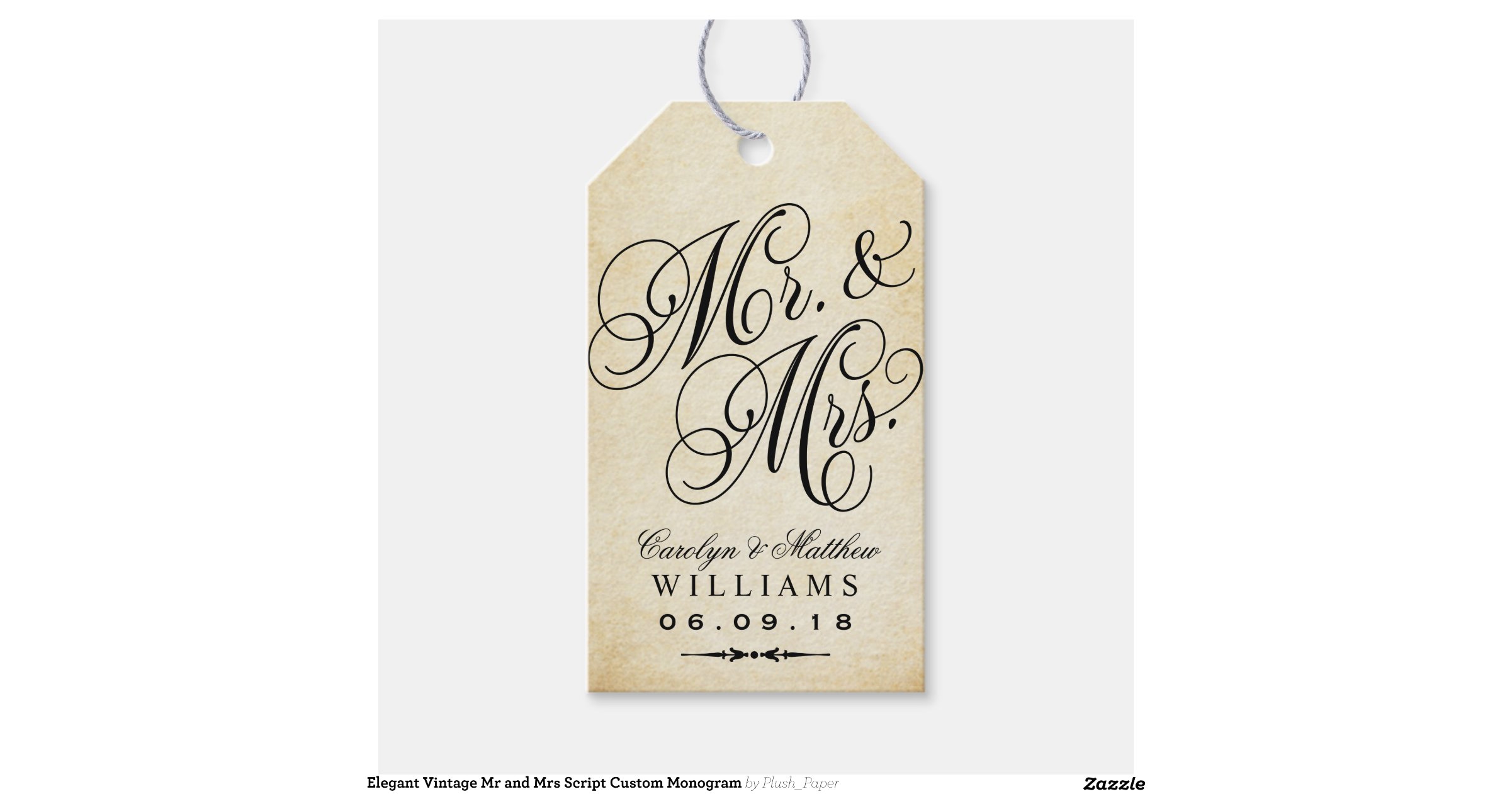 Wedding Favor Tag Vintage Monogram Pack Of Gift Tags Zazzle