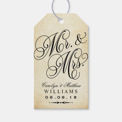 Wedding Favor Tag Vintage Monogram Pack Of Gift Tags