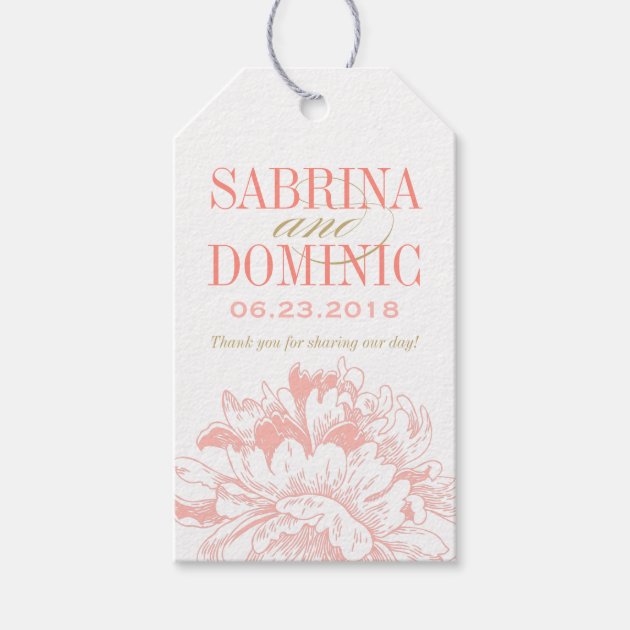 Wedding Favor Tags | Coral and Gold Peony Pack Of Gift Tags 1/3