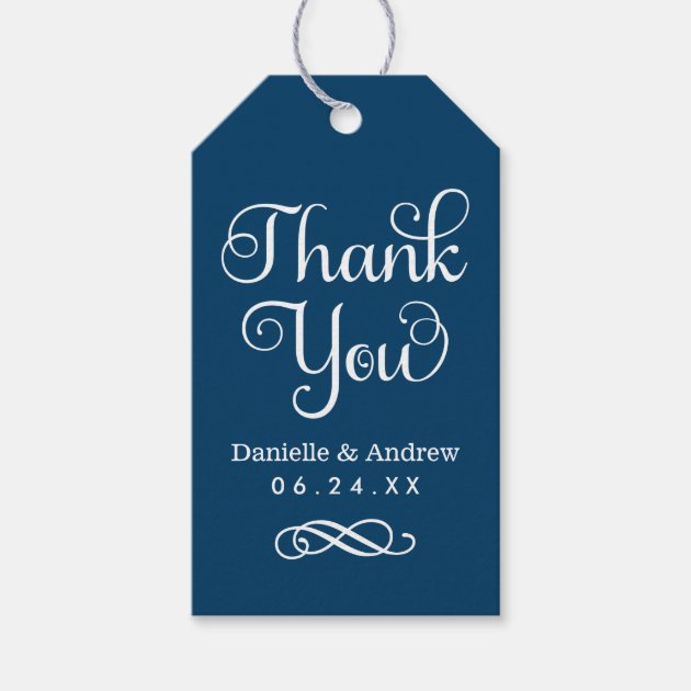 Wedding Favor Tags | Thank You Script in Navy Pack Of Gift Tags