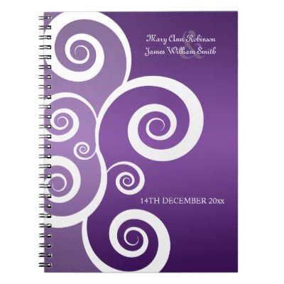 Wedding Favor White Swirls Purple Spiral Note Book