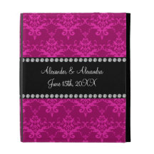 Wedding favors Magenta pink damask iPad Folio Cases