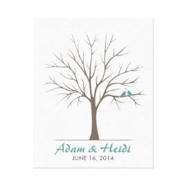 Wedding Fingerprint Tree – Classic Love Birds Stretched Canvas Print