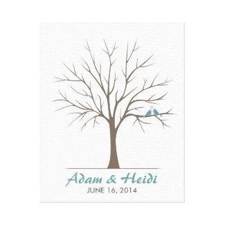 Wedding Fingerprint Tree – Classic Love Birds Stretched Canvas Print