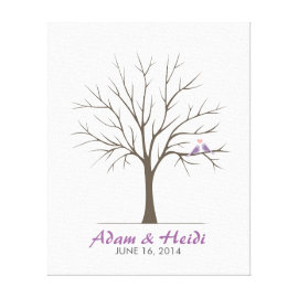 Wedding Fingerprint Tree – Love Birds - Purple Canvas Prints