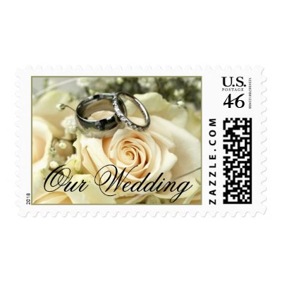 Wedding flower stamps with a beautiful photo of wedding rings on a bridal