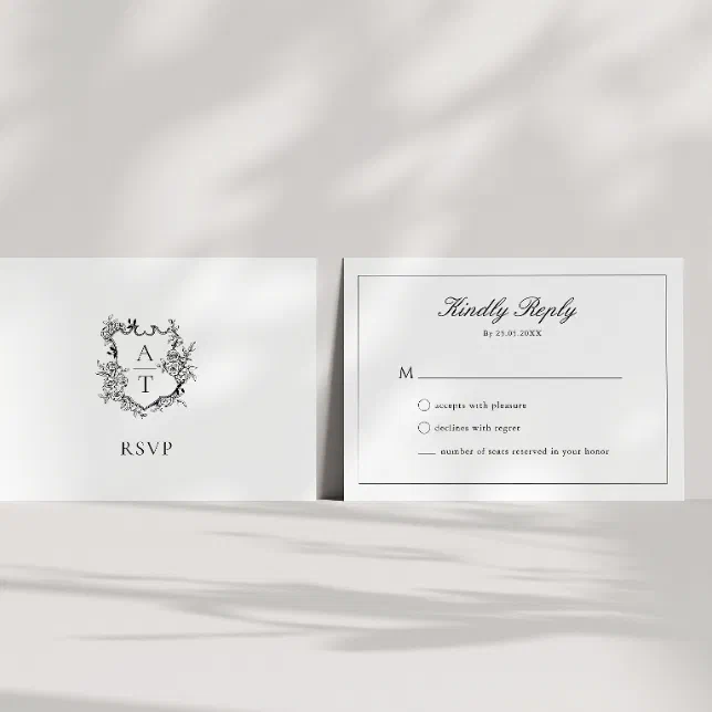 Wedding Formal Floral Crest Monogram Rsvp Card Zazzle