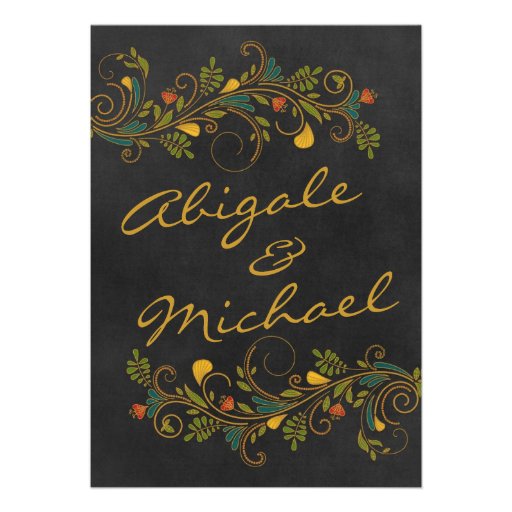 Wedding Gold Colorful Flowers Names Front Personalized Invite
