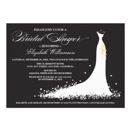 Wedding Gown Bridal Party Invitation (ebony) (front side)