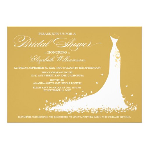 Wedding Gown Bridal Party Invitation (gold)