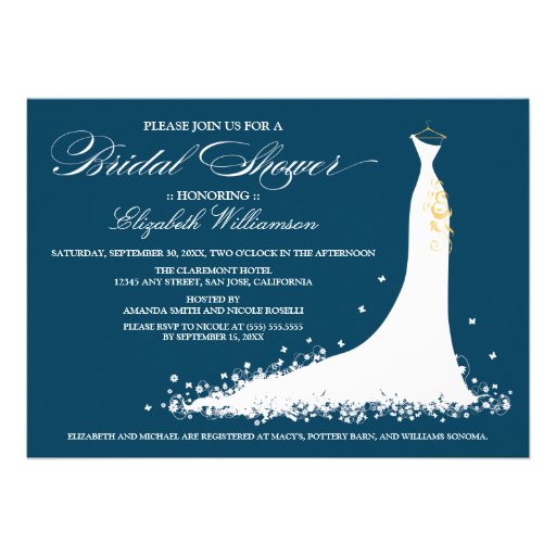 Wedding Gown Bridal Party Invitation (navy)