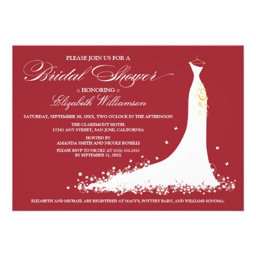 Wedding Gown Bridal Party Invitation (red)