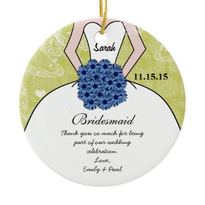 Wedding Gown Bridesmaid Wedding- You Choose Color Christmas Tree Ornaments
