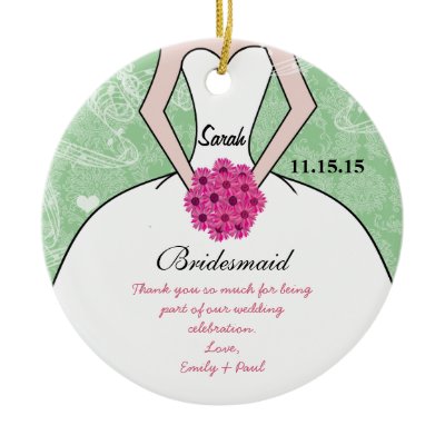 Wedding Gown Bridesmaid Wedding- You Choose Color Christmas Ornaments