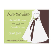 Wedding Gown Save the Date - Lime postcards