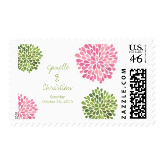 Wedding Green & Pink Flower Petals Stamp