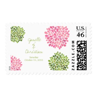 Wedding Green & Pink Flower Petals Stamp stamp