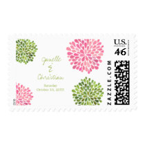 Wedding Green & Pink Flower Petals Stamp