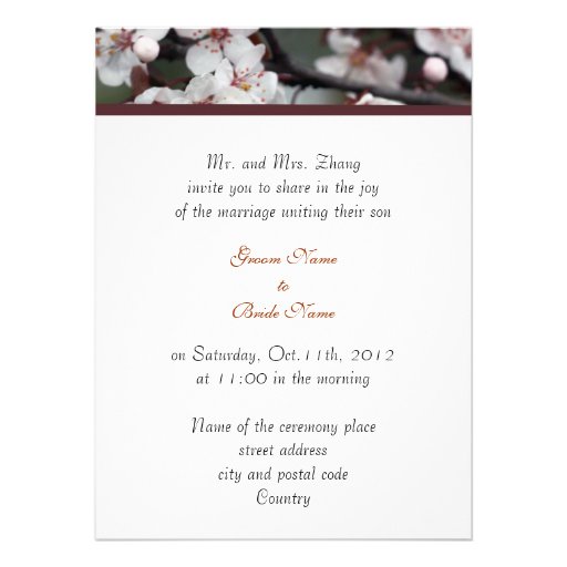wedding, Groom's parents invitation plum flowers Personalized