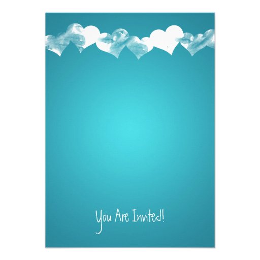 Wedding Grunge Hearts Turquoise Invite