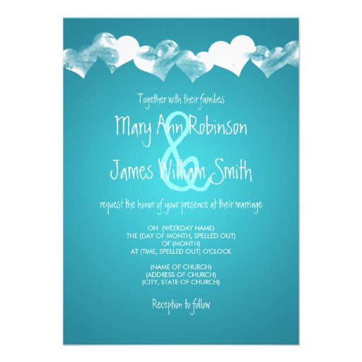 Wedding Grunge Hearts Turquoise Invite (front side)