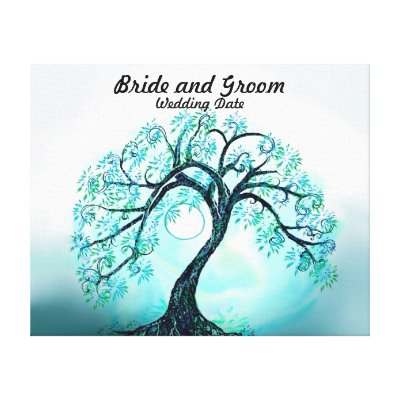 Wedding Guest Book Alternative Blue Tree of Life Canvas Prints by 