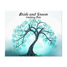 Wedding Guest Book Alternative Blue Tree of Life Canvas Prints