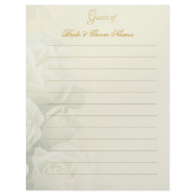 Wedding Guestbook Stationery - White Roses Letterhead Template