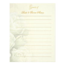Wedding Guestbook Stationery - White Roses Letterhead Template