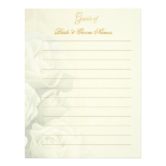 Wedding Guestbook Stationery - White Roses Letterhead Template