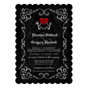 Wedding Halloween Skeletons & Heart - Costumes 5x7 Paper Invitation Card by juliea2010 at Zazzle