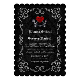 Wedding Halloween Skeletons & Heart Invitation
