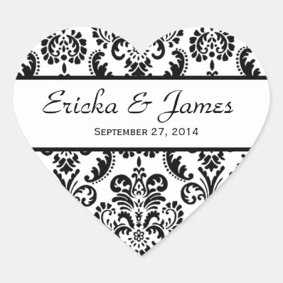 Wedding Heart Damask Black and White V01 Heart Sticker