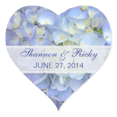 Wedding Heart Sticker in Light Blue Hydrangeas