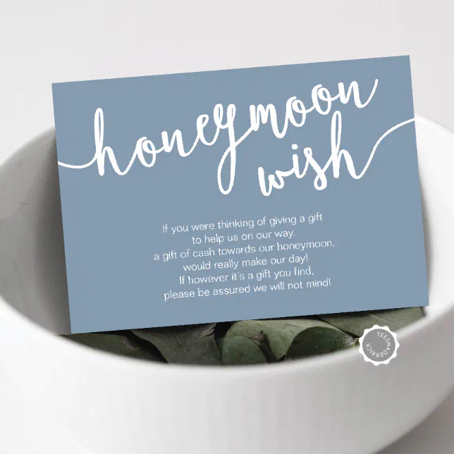 Wedding Honeymoon Wish Fund Dusty Blue Enclosure Card Zazzle