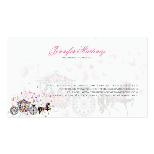 Wedding Horse & Carriage Flowers & Butterflies 2 Business Card Template (back side)