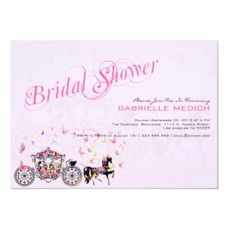 Wedding Horse & Carriage Flowers & Butterflies 5x7 Paper Invitation Card