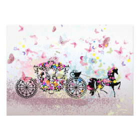 Wedding Horse & Carriage Flowers & Butterflies Card