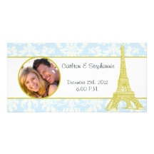 Wedding in Paris Blue Damask Photo Announcement Photo Card