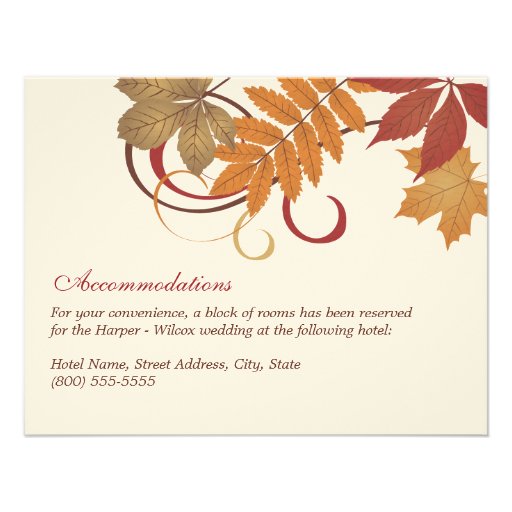 Wedding Information Card | Autumn Falling Leaves Personalized Announcement