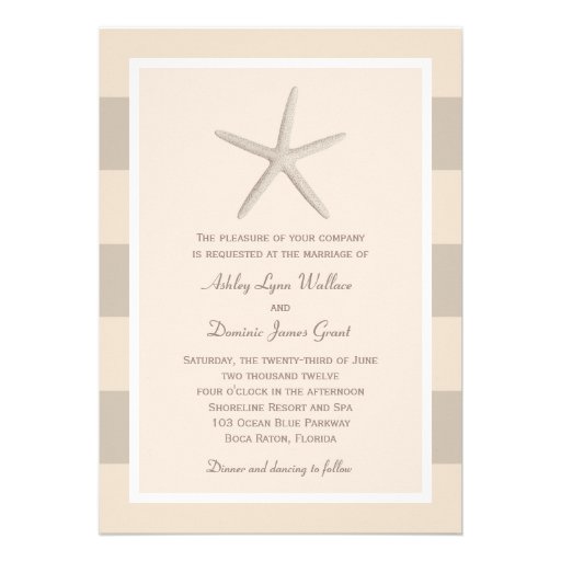 Wedding Invitation | Aqua Starfish Stripes (front side)