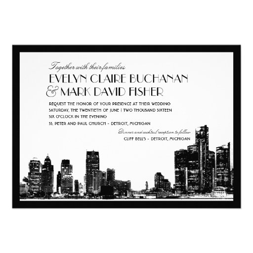 Wedding Invitation | Art Deco Detroit Skyline