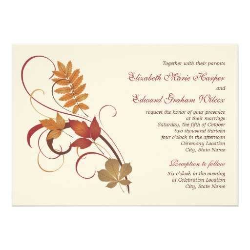 Wedding Invitation | Autumn Fall Leaves (front side)