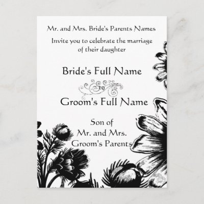 black and white flowers border. Wedding Invitation-Black and
