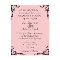 Wedding Invitation Black Corners Swirl on Pink postcards
