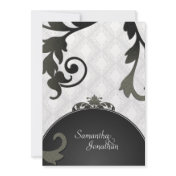 Wedding Invitation - Black & White Damask invitation-Floral invitation