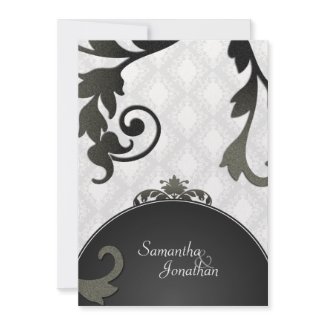 Wedding Invitation - Black & White Damask Floral invitation