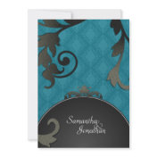 Wedding Invitations-Blue-Black-White-Damask-Floral