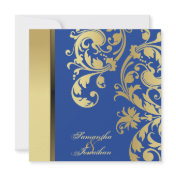 Wedding Invitations-Blue-Gold-Shimmer-Floral-Swirls